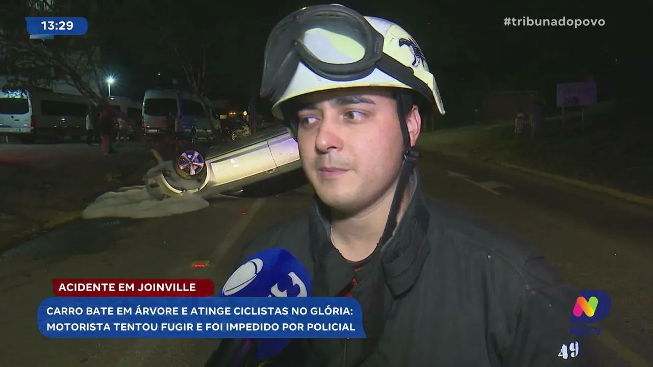 Acidente no Bairro Glória: carro bate em árvore e atropela ciclistas - detalhes da ocorrência