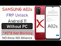 Samsung Galaxy A02s FRP Bypass Android 11 Not Working Knox A02s Google Account Remove 2022