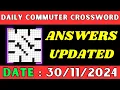 Daily Commuter Crossword Puzzle Answers for Nov 30 2024 Solved