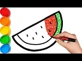 Glitter Fruits Painting and Drawing for Kids - Watermelon Coloring Pages for Toddlers
