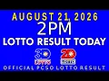 2pm Lotto Result Today August 21 2026 Swertres 3D Lotto Ez2 2D Lotto PCSO