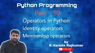 Python Programming Part - 10 Operators in Python Identity Membership Operators
