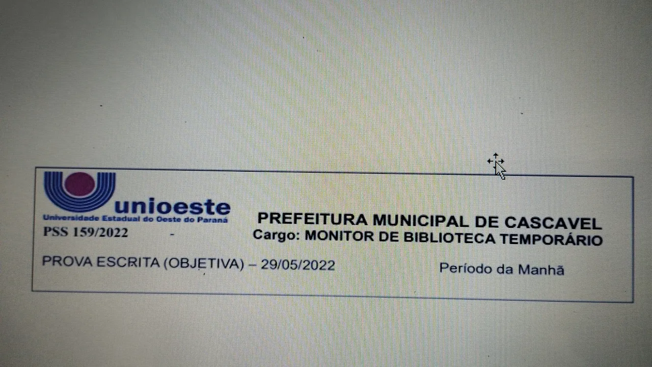 Concurso Monitor de Biblioteca, Banca Unioeste, Prefeitura Municipal de Cascavel,  Matemática