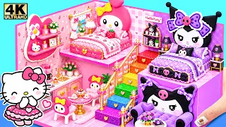 Make Beautiful Hello Kitty House with Kuromi & My Melody has Rainbow Stairs ❤️ DIY Miniature House