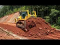Optimizing! Professional Bulldozer Operator Cutting Soil and Leveling Terrain  Building Access Road