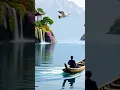 Download Lagu 🌊⛰️ Perahu Mengapung di Sungai di Samping Gunung | Burung Terbang di Atas | Video Alam 4K