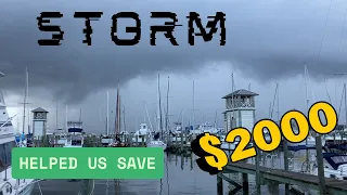 STORM HELPED US SAVE $2000-Storm delayed sailing; busywork s