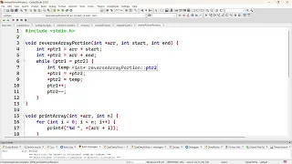 Reversing a sub-array using pointers in C