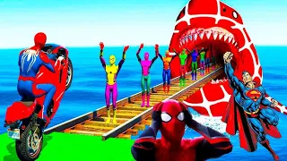 🔴 LIVE NOW! Spider-Man vs GIANT SHARK 🦈😱 Superhero Rail Track Challenge in GTA 5!