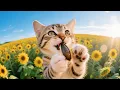 Download Lagu Mom Cat \u0026 Kitten's Cozy Sunflower Day 🌻🍵🐾#cute#cat #funny #love #animals #viralvideo #kitten