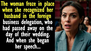 The woman recognized her husband in the foreign business delegation. But when she began her speech..