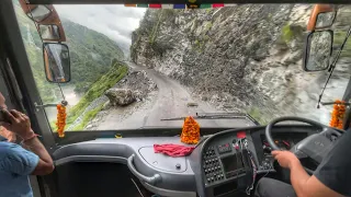 volvo bus driving in worlds most dangerous road extreme road of himachal pradesh delhi to kasol
