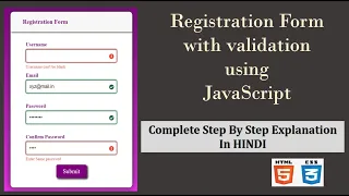 Registration Form with Form Validation using Pure JavaScript JavaScript Project for beginners