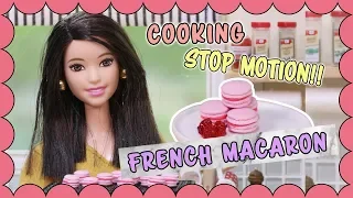 Stop Motion Barbie Doll Cooking French Raspberry Macarons 