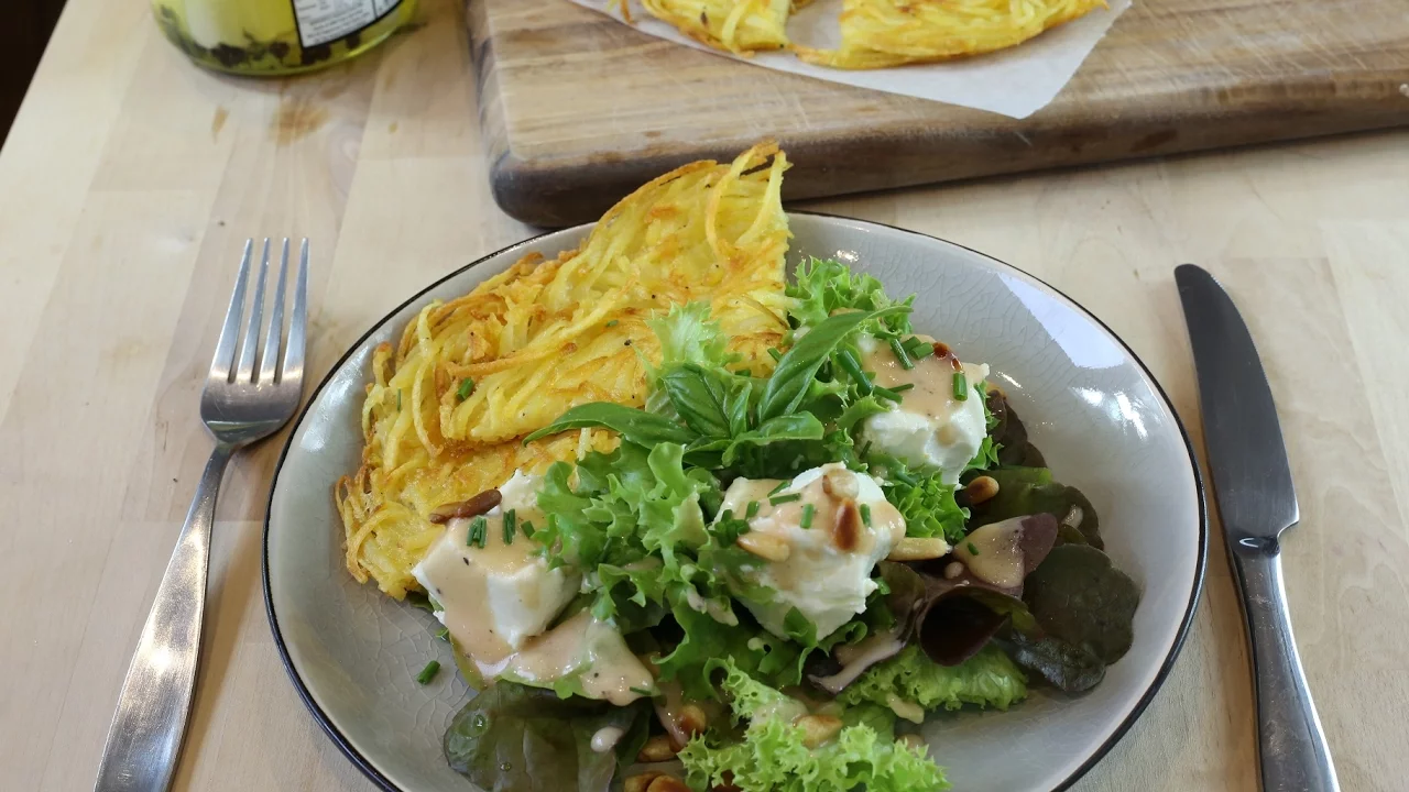 How To Make French Potato Crepes (Rosti) & Goat Cheese Salad