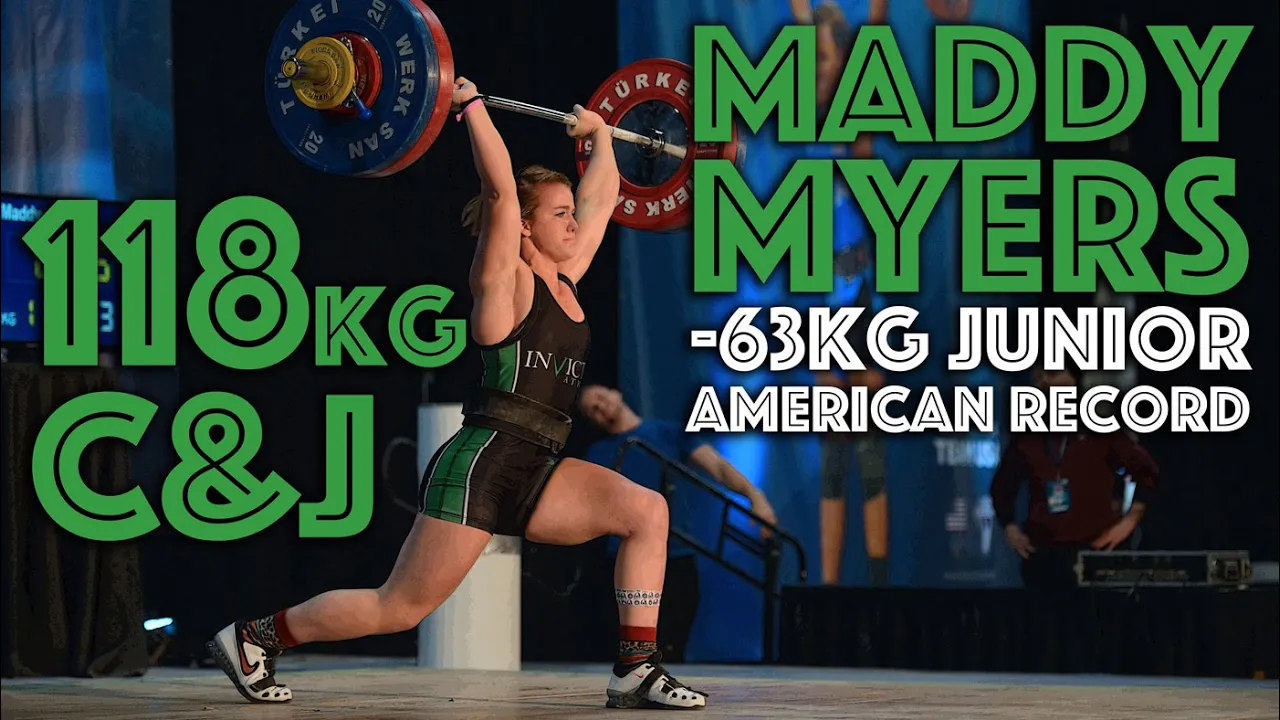 Maddy Myers (63) - 112, 115 and 118kg Clean and Jerk Slow Motion @ 19 y/o