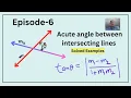 The acute angle between two intersecting lines Acute angle formed when two straight lines intersect