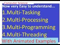 Difference among Multi Tasking multi Programming multi Processing multi Threading with animation CS