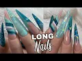Flexi hand Long STILETTO blue and Teal Acrylic nail Design Nail Mate