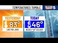 Major change underway Wet morning while temperatures tumble