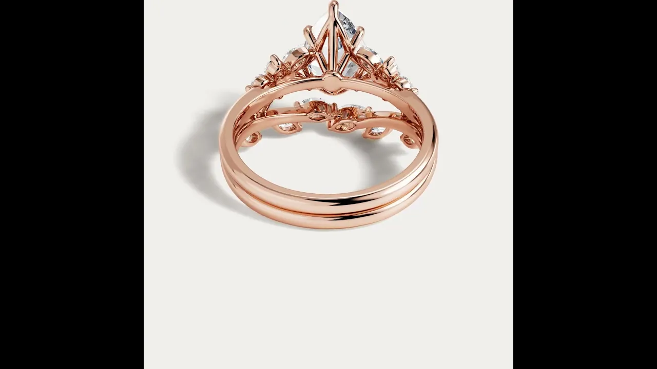 Eileen丨Pear Cut Lab-Grown Diamond Flowing Floral Leaf Bridal Ring Set