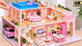 DIY Miniature House ❤️ Building a Hello Kitty Pink House with Garage & Crystal Pool | 핑크 미니 돌하우스 DIY