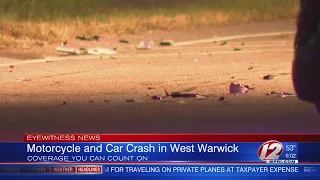 Motorcycle and car crash in West Warwick
