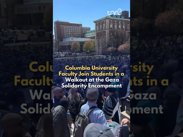 ⁣Columbia University faculty show support by walking out with students at G@za Solidarity Encampment.
