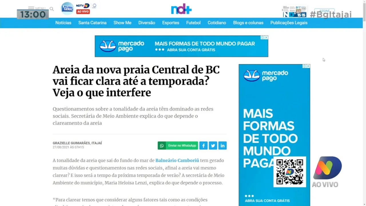 A ampliação da faixa de areia da praia central de Balneário Camboriú está chamando atenção