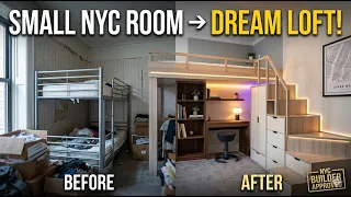 Small NYC Bedroom Transformed Into Custom Loft Bed INSANE Space Upgrade