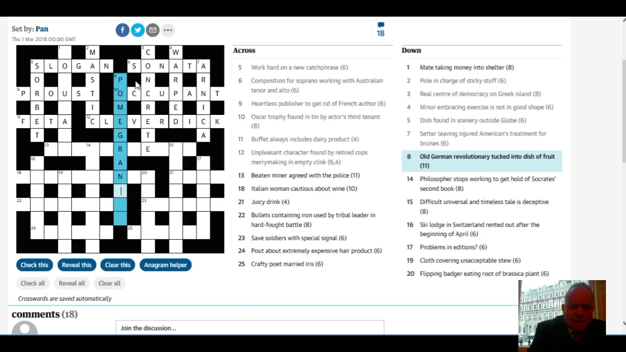 Solving the Guardian crossword by Pan on 1st March