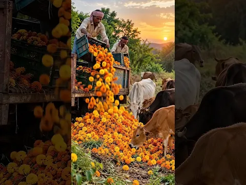 फेंके गए फूलों से गायों की दावत 😲