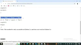 cmp sorted of dictionary in Python Class 11 12 Computer Science with Python