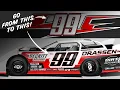 Adjusting a red black and white Dirt Late Model wrap design