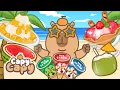 Capy Capy Capybara cartoon Beach Day Dessert Ice cream watermelon coconut ASMR mukbang