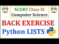 Back Exercise Questions on Lists NCERT Class 11 Computer Science with Python 3