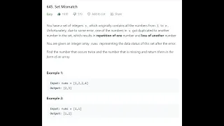 645 Set Mismatch array leetcode 645 Set Mismatch leetcode problem leetcode question Hindi cpp c
