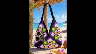 BOLSOS TEJIDOS A CROCHET DE 3 CUADRADOS / CUADRADO DE COLORES N° 79