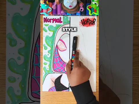 I Tried DRAWING ✨️SPIDER-GWEN✨️||HORROR STYLE!! pt.2 #shorts #drawing #art