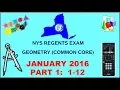 NYS Geometry Common Core January 2016 Regents Exam Part 1 s 1-12 ANSWERS