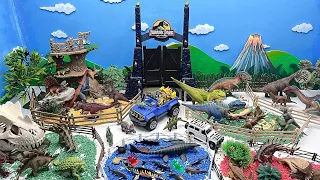DIY Dinosaur Zoo with Jurassic World dinosaurs - Volcano eruption And Tyrannosaurus Mosasaurus 
