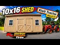 Moving a 10x16 shed with dollies made with Harbor Freight tires The Kioti tractor is a beast