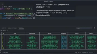 Use console table to display objects
