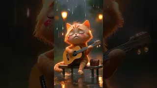 قط مشمشي حزين يعزف تحت المطر Funnycats Funnymeow8 Ai Story Catshorts Aicat Cat 