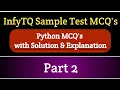 InfyTQ Sample Test Python mcqs with solution and explanation infytq mcqs Intellective Tech