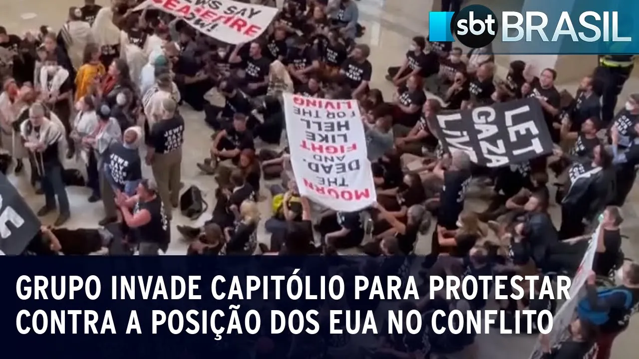 Manifestantes invadem Capitólio para protestar contra bombardeio em Gaza | SBT Brasil (18/10/23)