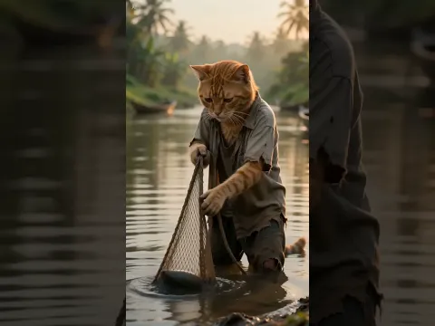 A Wise Cat is Catching Fish