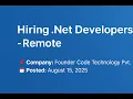 Immediate Hiring Remote NET Developer