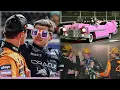 Max Verstappen celebrates Las Vegas win in the Lego car with Lando \u0026 George | Podium scenes