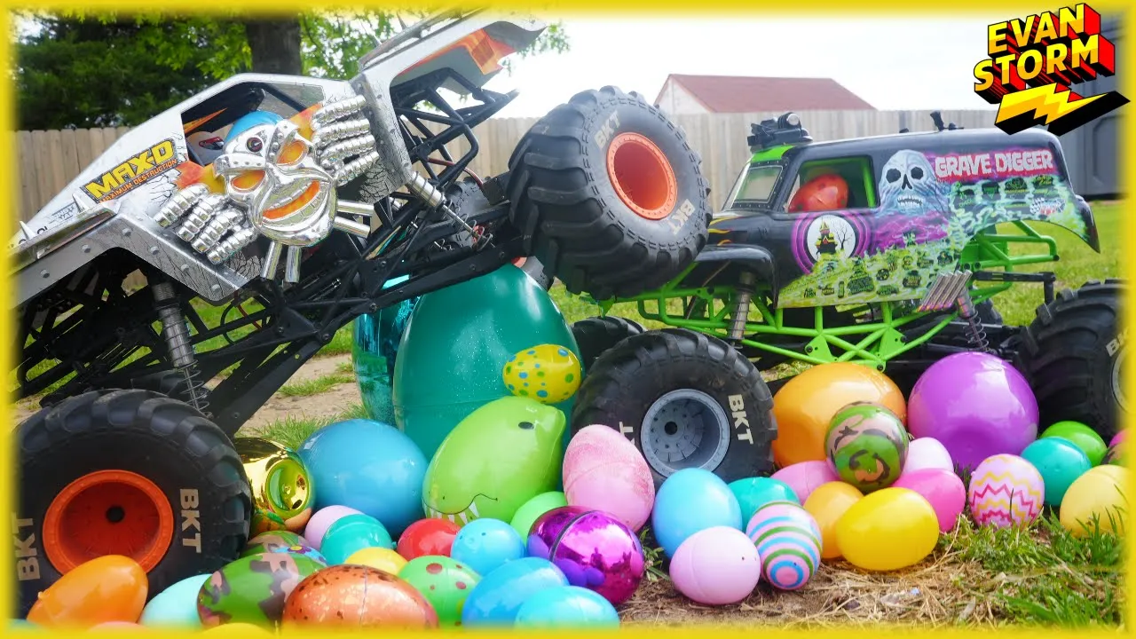 Brother VS Sister RC Monster Truck Easter Egg Hunt